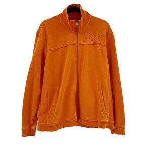 Puma Vintage Full Zip Distressed Embroidered Orange Jacket Size Large